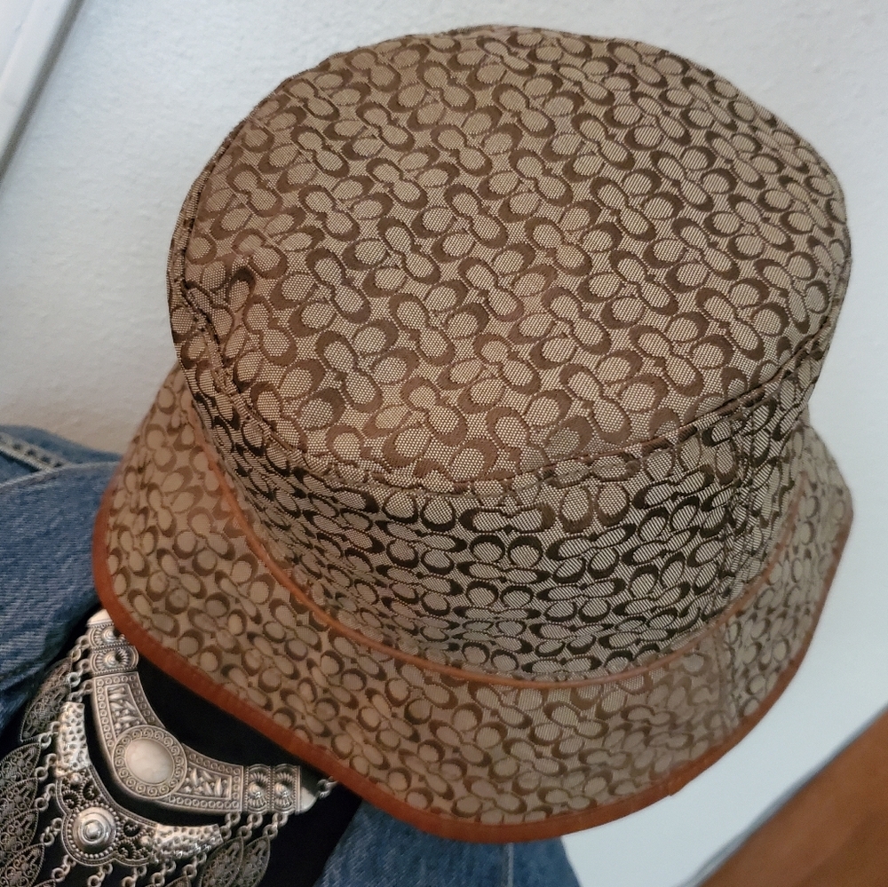 Coach Brown Signature Mini C Jacquard Monogram Bucket Hat Medim Large